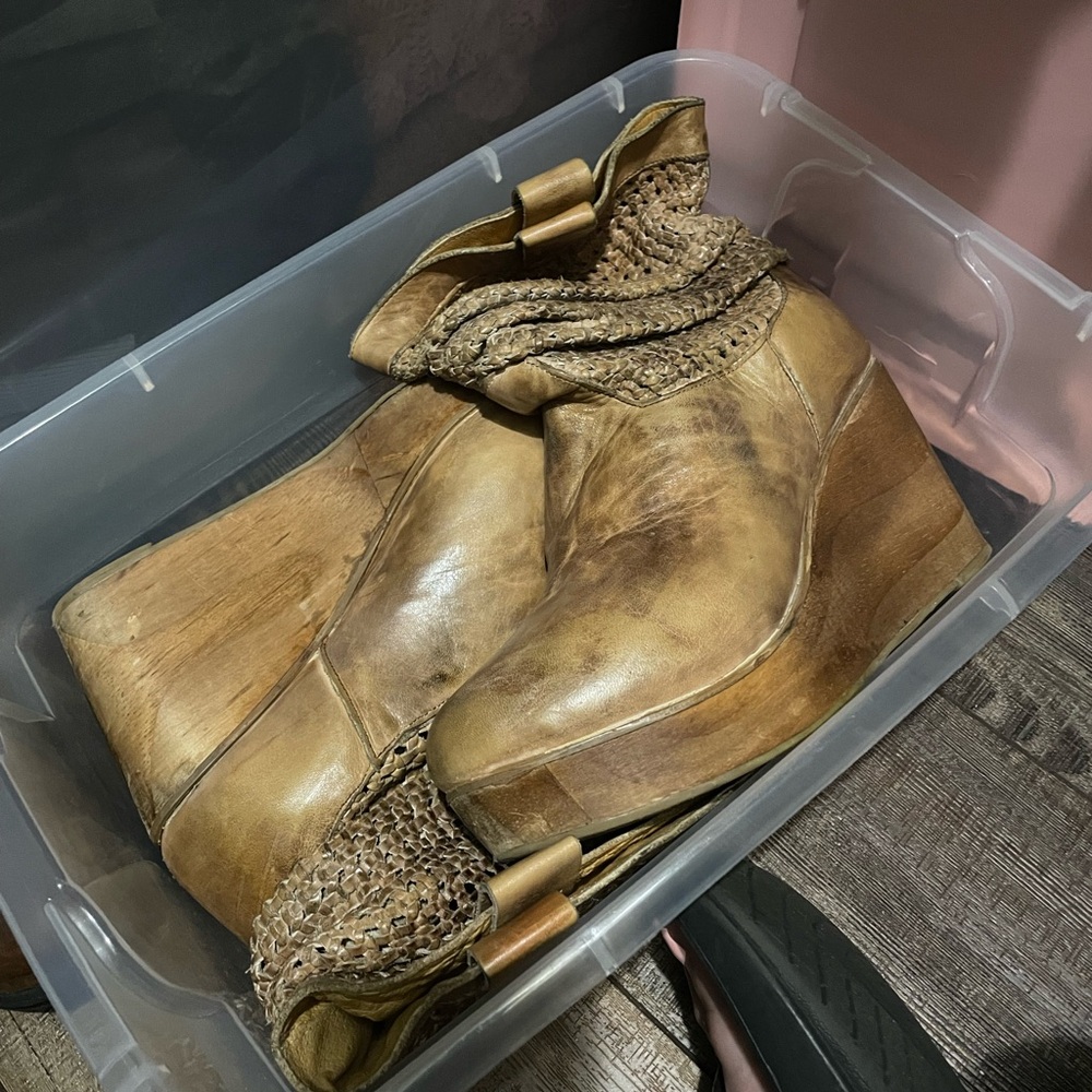 Tan Leather Wedge Boots